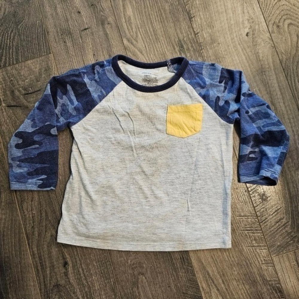 24M Blue Gray Butter Yellow Long Sleeve Raglan Tee Baseball Easter Camo Pocket